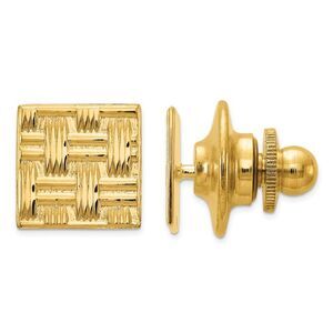 14K Yellow Gold Square Basketweave Lapel or Tie Pin, 10mm